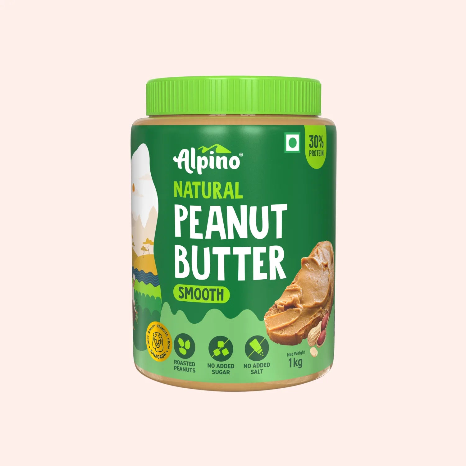 Alpino Natural Peanut Butter Smooth – 1kg Jar with 30% Protein