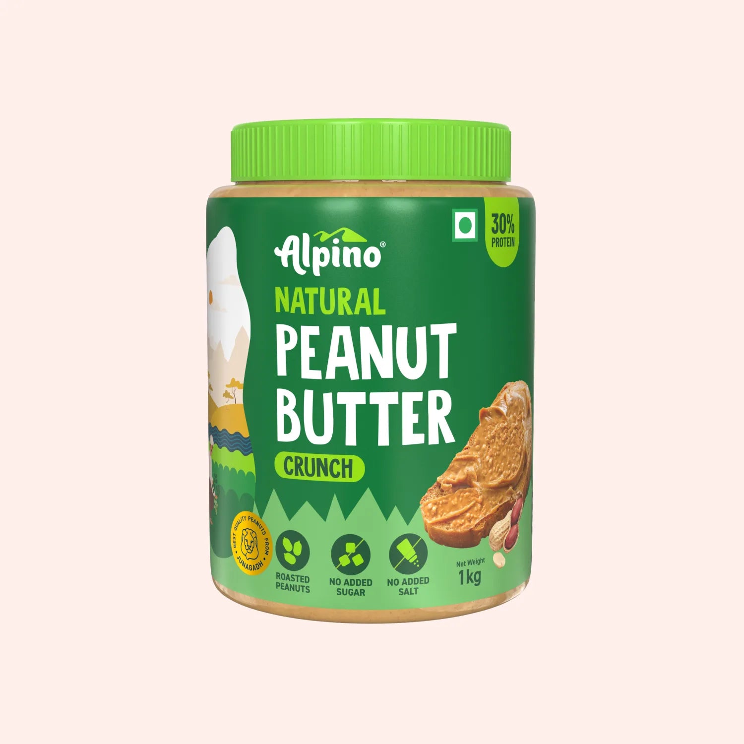 Alpino Natural Peanut Butter Crunch 1kg – No Sugar, No Salt