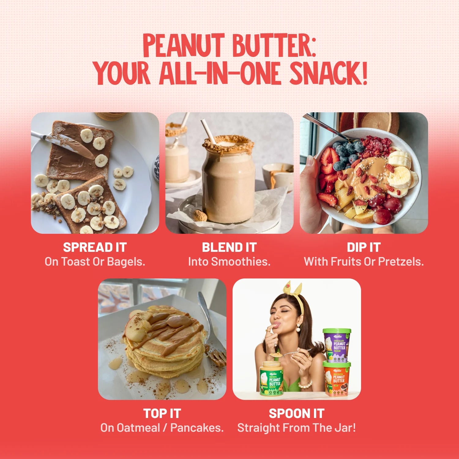 All-in-one Healthy Peanut Butter - Spread, Blend, Dip, Top, and Spoon it