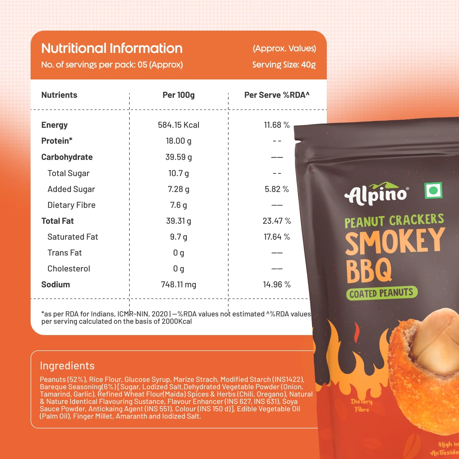 Alpino Smokey Bbq Peanut Crackers Nutrition Facts