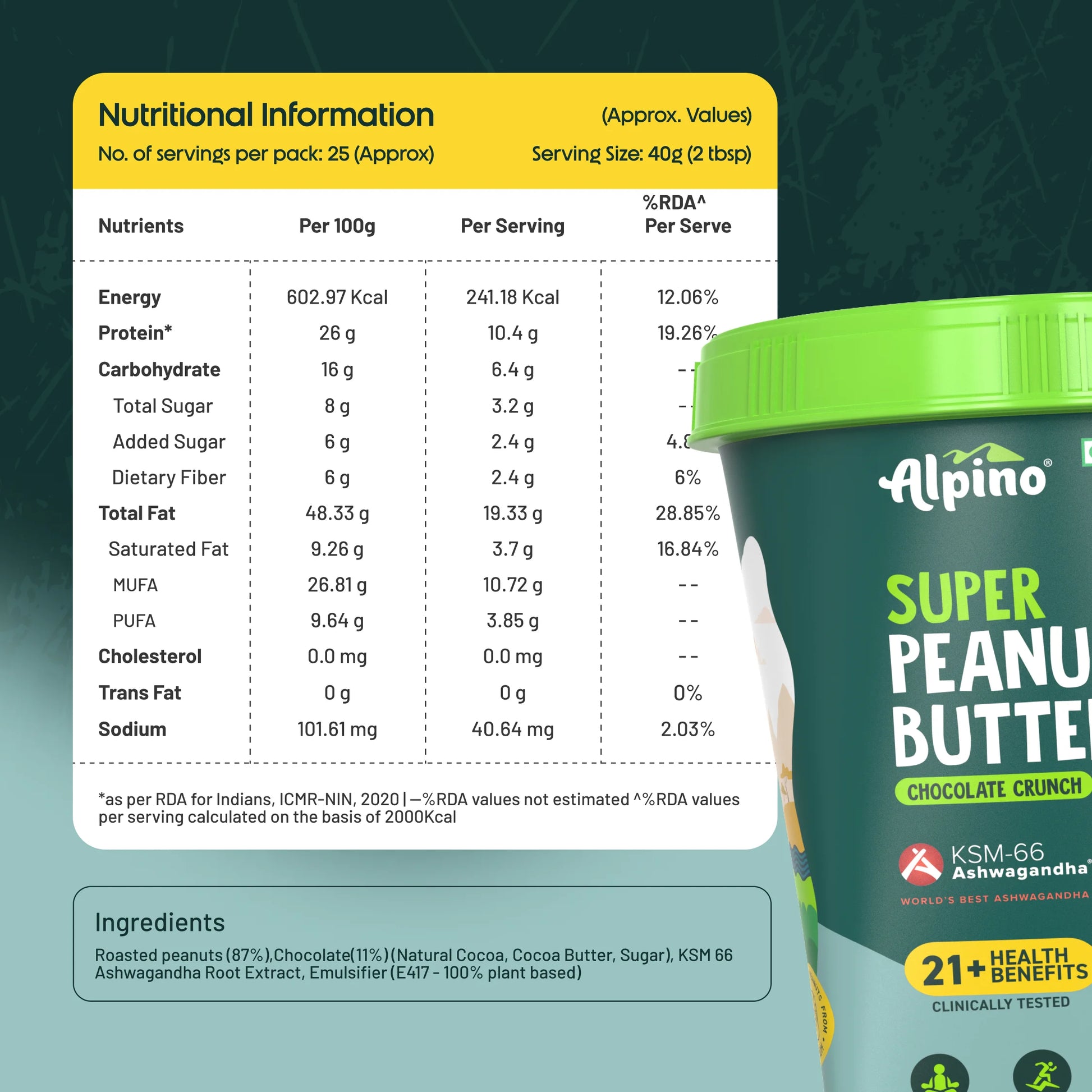 Nutritional Facts of Alpino Super Peanut Butter Chocolate Crunch