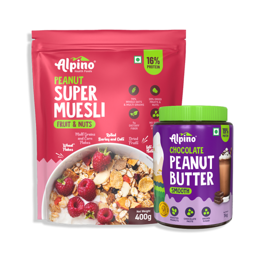 GOOD MORNING COMBO - Chocolate Peanut Butter Smooth 1kg & Super Muesli Fruit and Nuts 400g - Value Pack