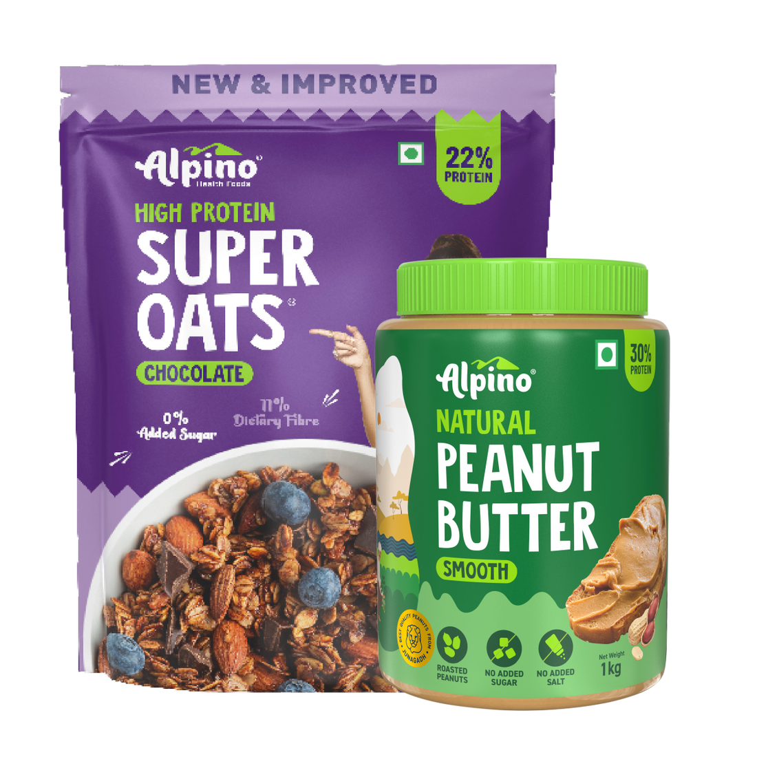 Alpino Nutritious Duo – 22% Protein Oats and 30% Protein Peanut Butter