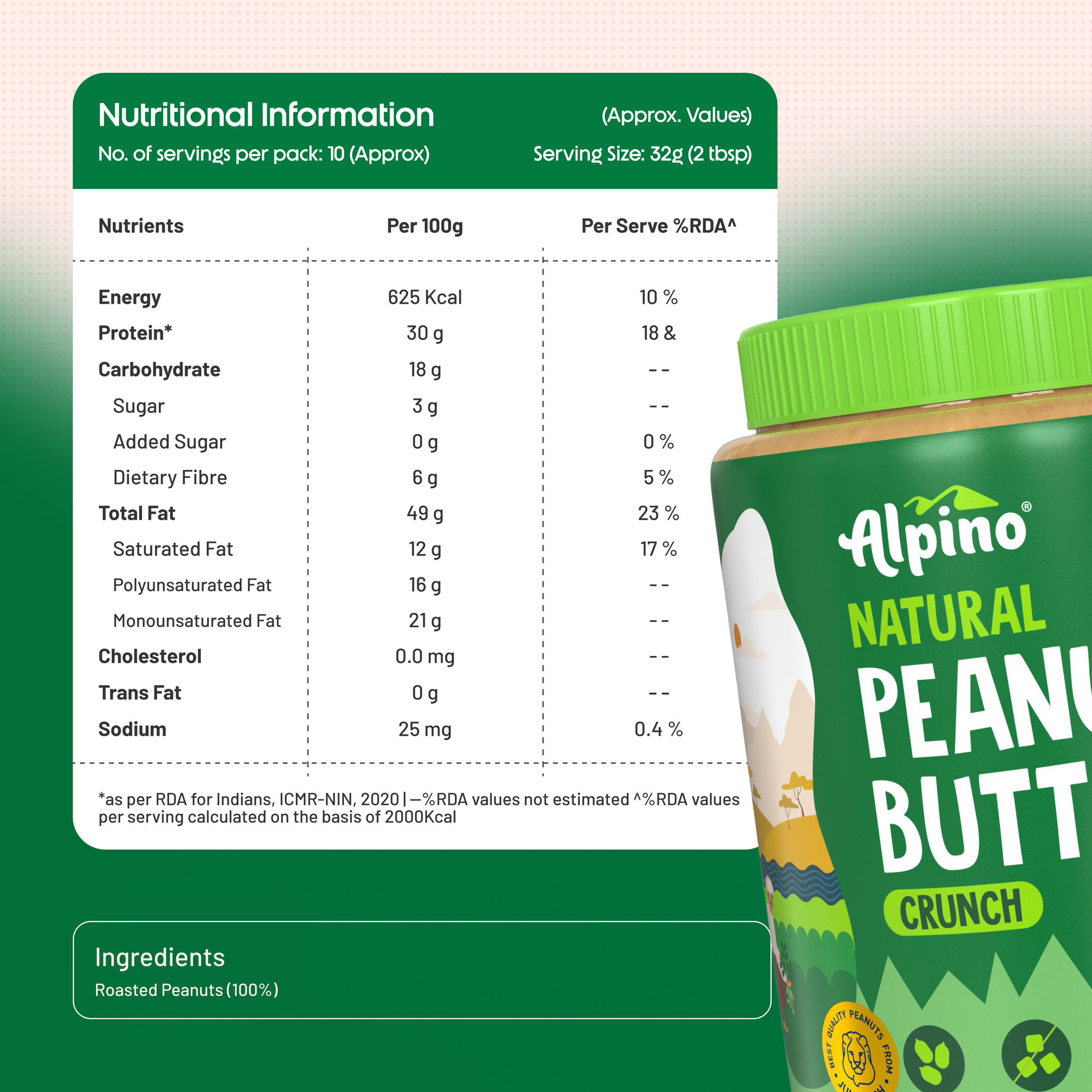 Alpino Natural Peanut Butter Crunch Nutrition Facts