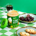 100% Natural Peanut Butter Crunch with toast, banana, and grapes