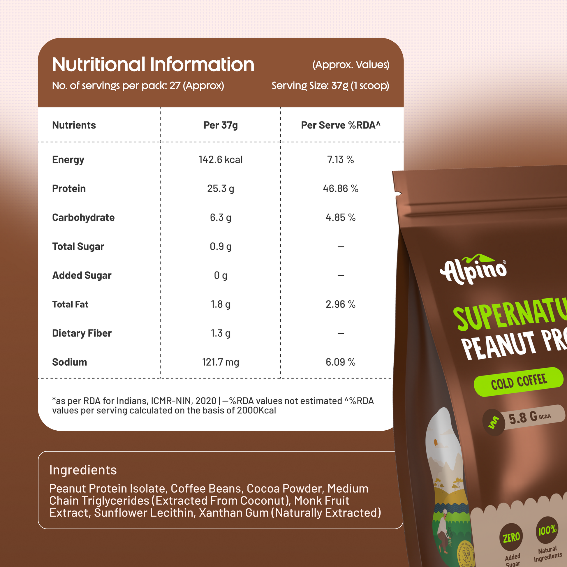 Alpino Cold Coffee Peanut Protein Nutrition Facts and Ingredients
