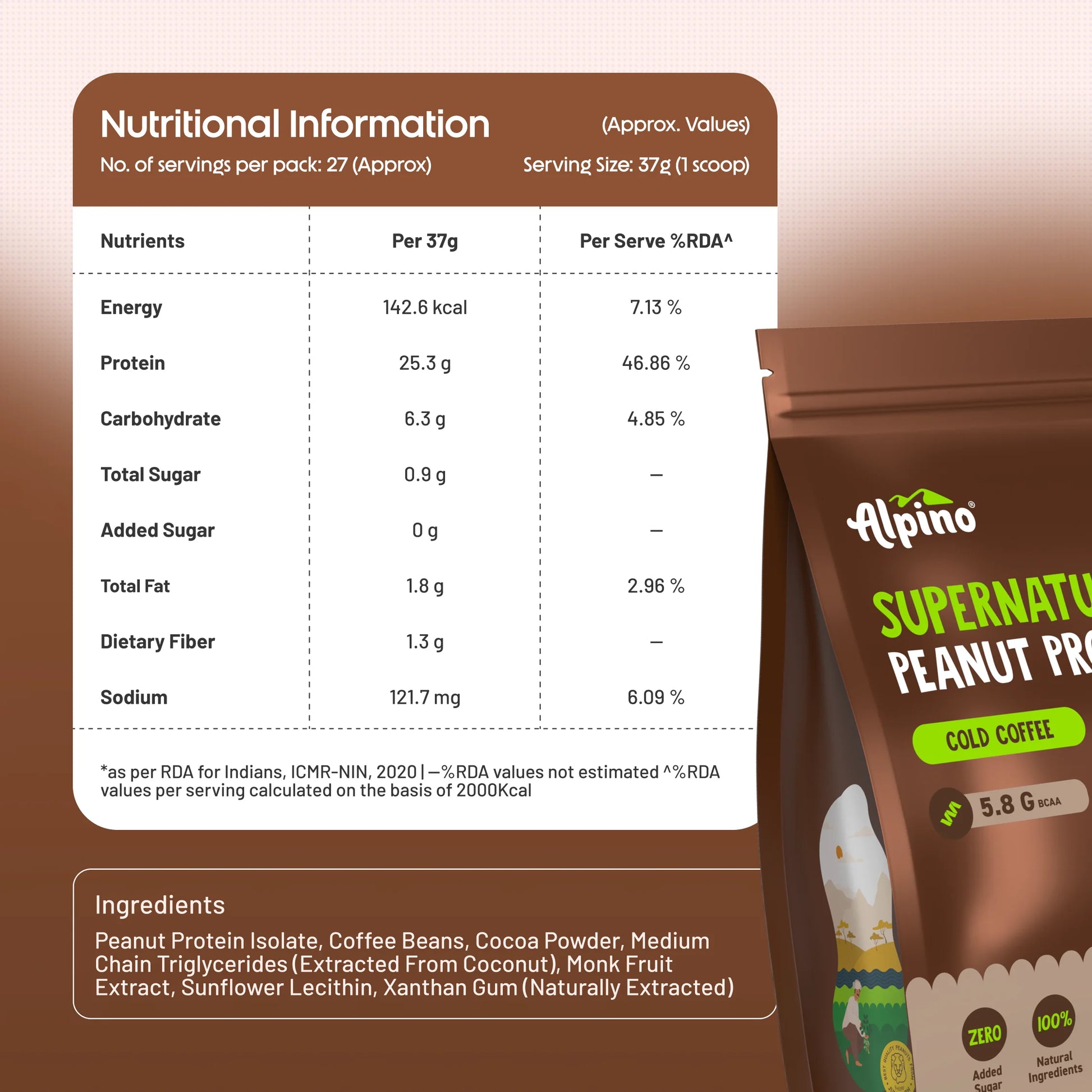 Alpino Cold Coffee Peanut Protein Nutrition Facts and Ingredients