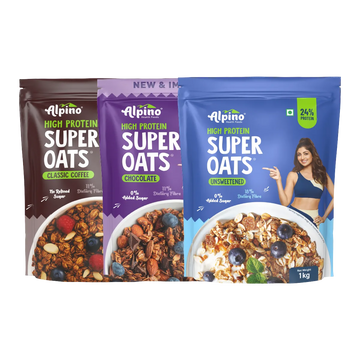 Breakfast Combo: Classic Coffee Oats 1kg, Chocolate Oats 1Kg & Unsweetened Oats 1Kg