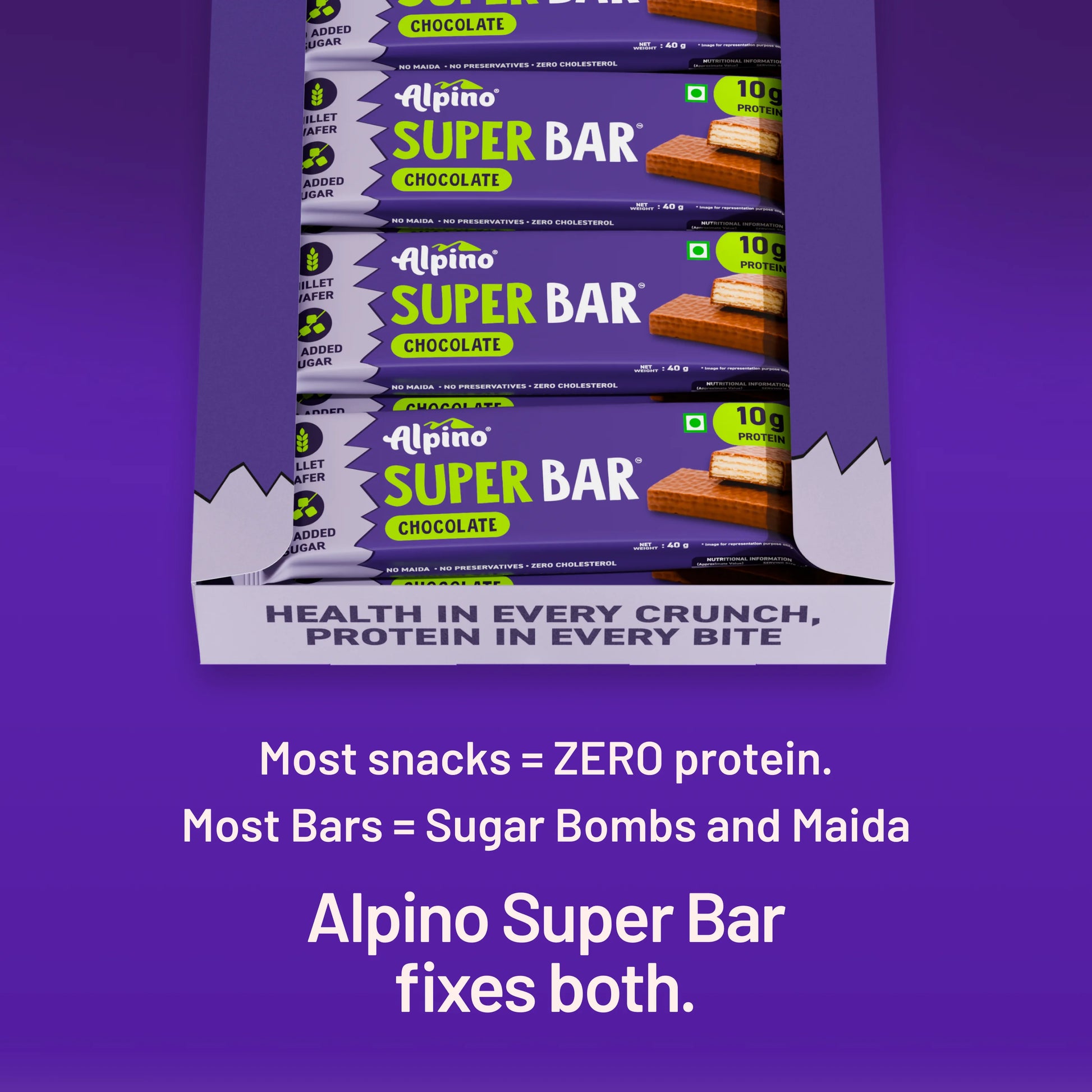 Alpino Chocolate Protein Bar showing ingredients and nutrition info