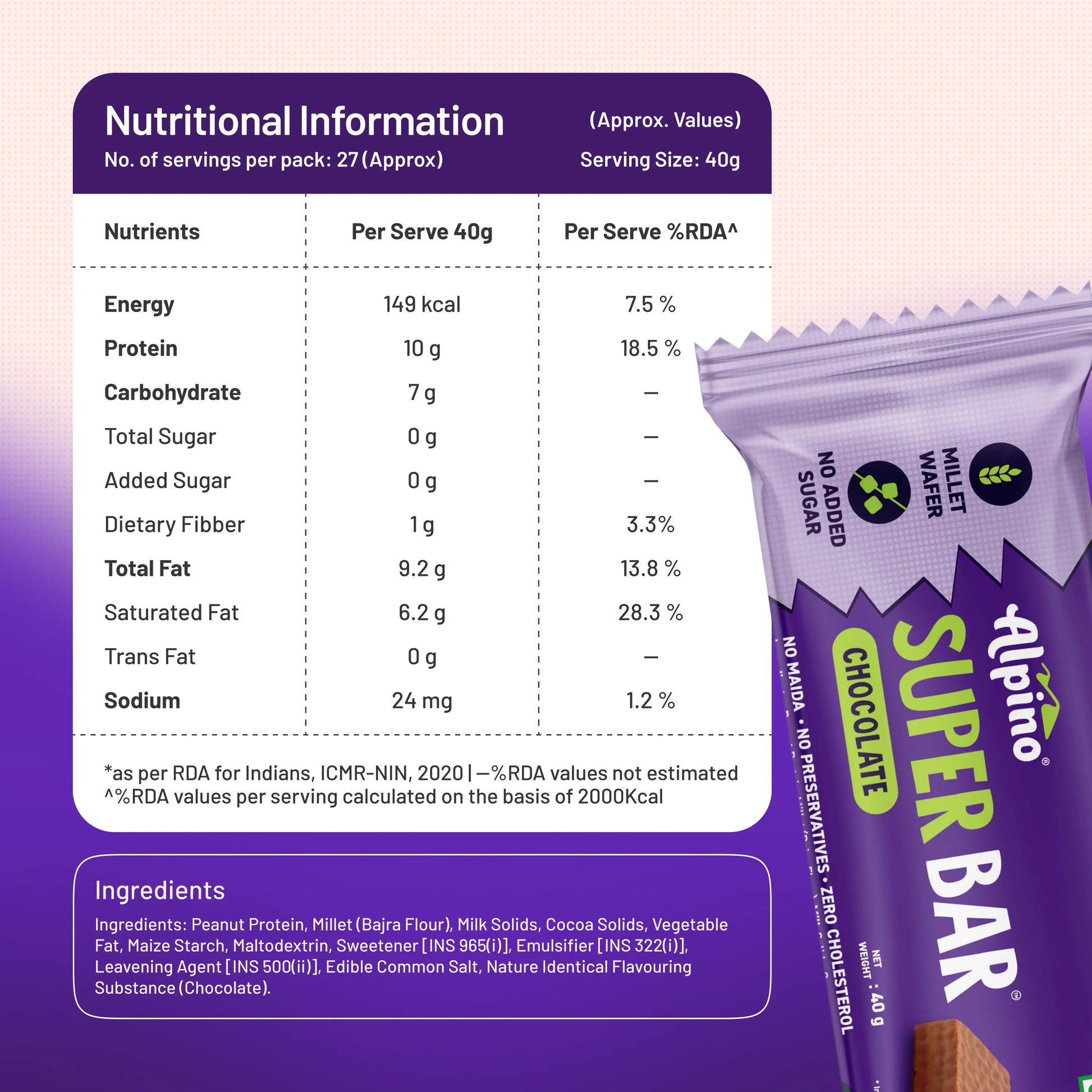 Alpino Chocolate Protein Bar for instant energy and recovery