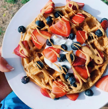 Chocolate peanut butter oats high protein waffles