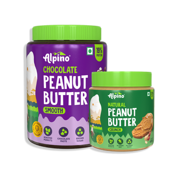 Chocolate Peanut Butter Smooth 1 KG + Alpino Natural Peanut Butter Crunch 400G - Combo Pack