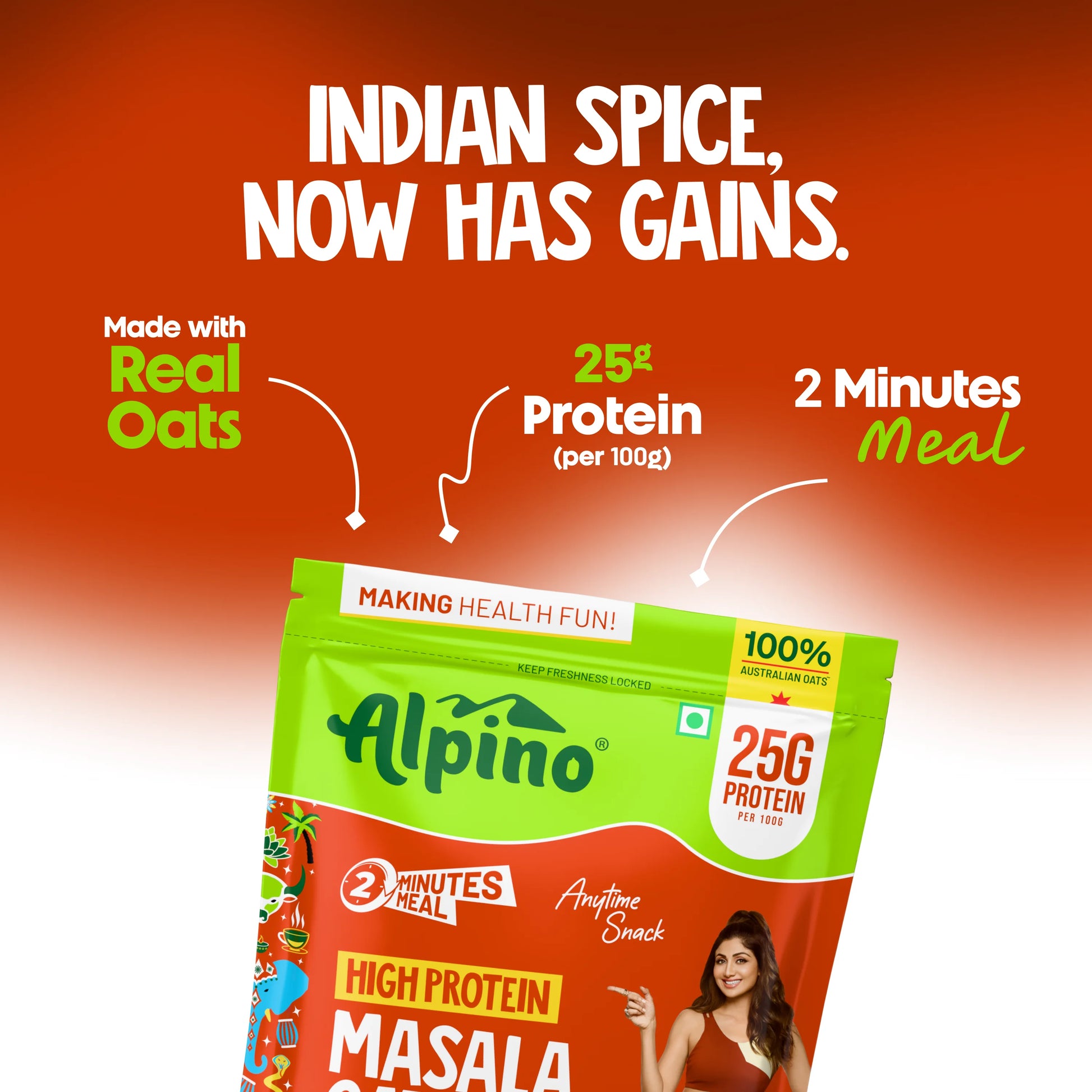 Alpino High Protein Oats Indian Masala with 25g Protein