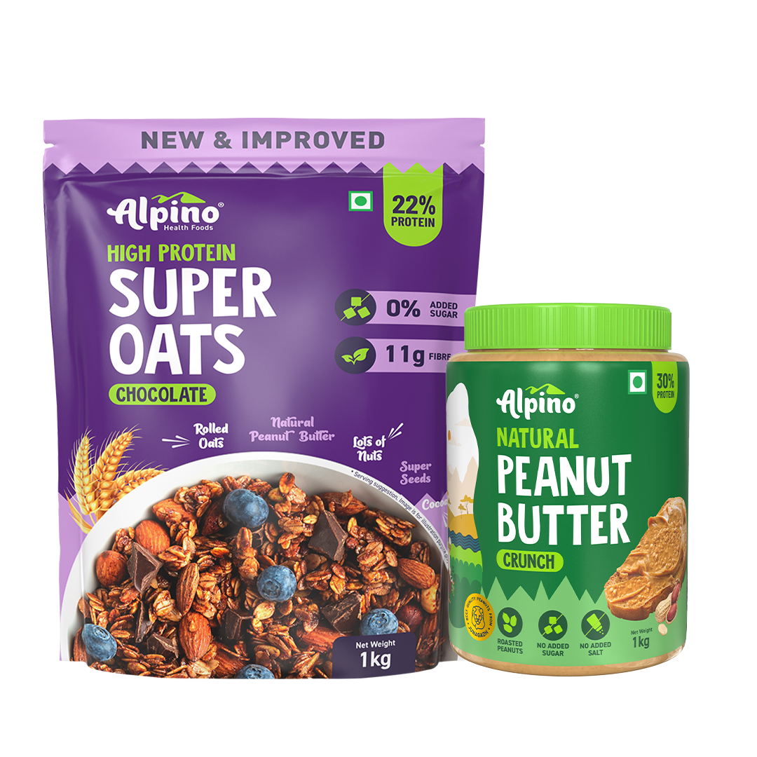 PRE-WORKOUT HEALTHY FAT & FIBER COMBO - High Protein Rolled Oats 1kg & Natural Peanut Butter Crunch 1kg - Super Saver Pack