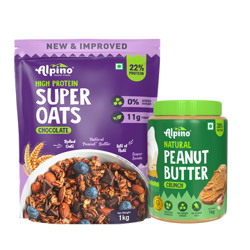 PRE-WORKOUT HEALTHY FAT & FIBER COMBO - High Protein Rolled Oats 1kg & Natural Peanut Butter Crunch 1kg - Super Saver Pack