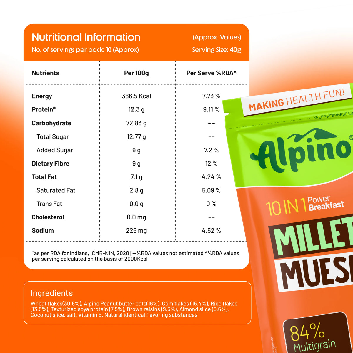 Alpino Millet Muesli Nutritional Information