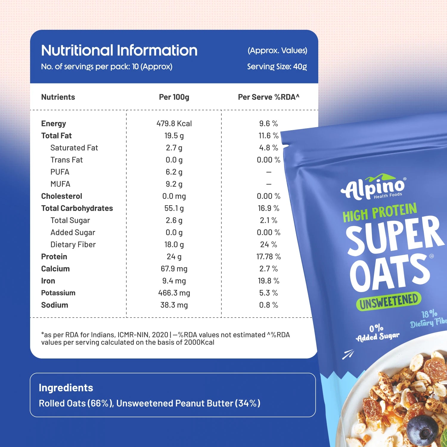 Alpino Super Oats Unsweetened Nutrition Chart