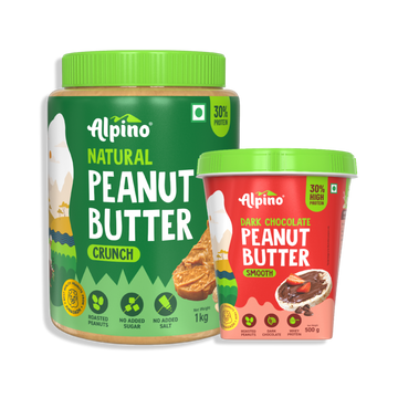 Natural Peanut Butter Crunch 1 KG + Alpino High Protein Dark Chocolate Peanut Butter Smooth 400 G - Combo Pack