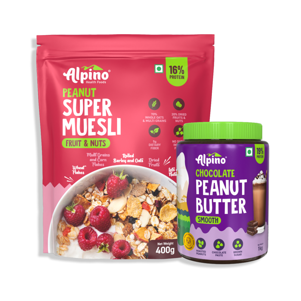 Chocolate Peanut Butter Smooth 1KG + Alpino Super Muesli Fruit & Nuts 400 G - Combo Pack