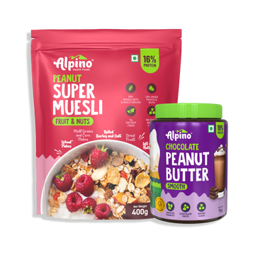 Chocolate Peanut Butter Smooth 1KG + Alpino Super Muesli Fruit & Nuts 400 G - Combo Pack