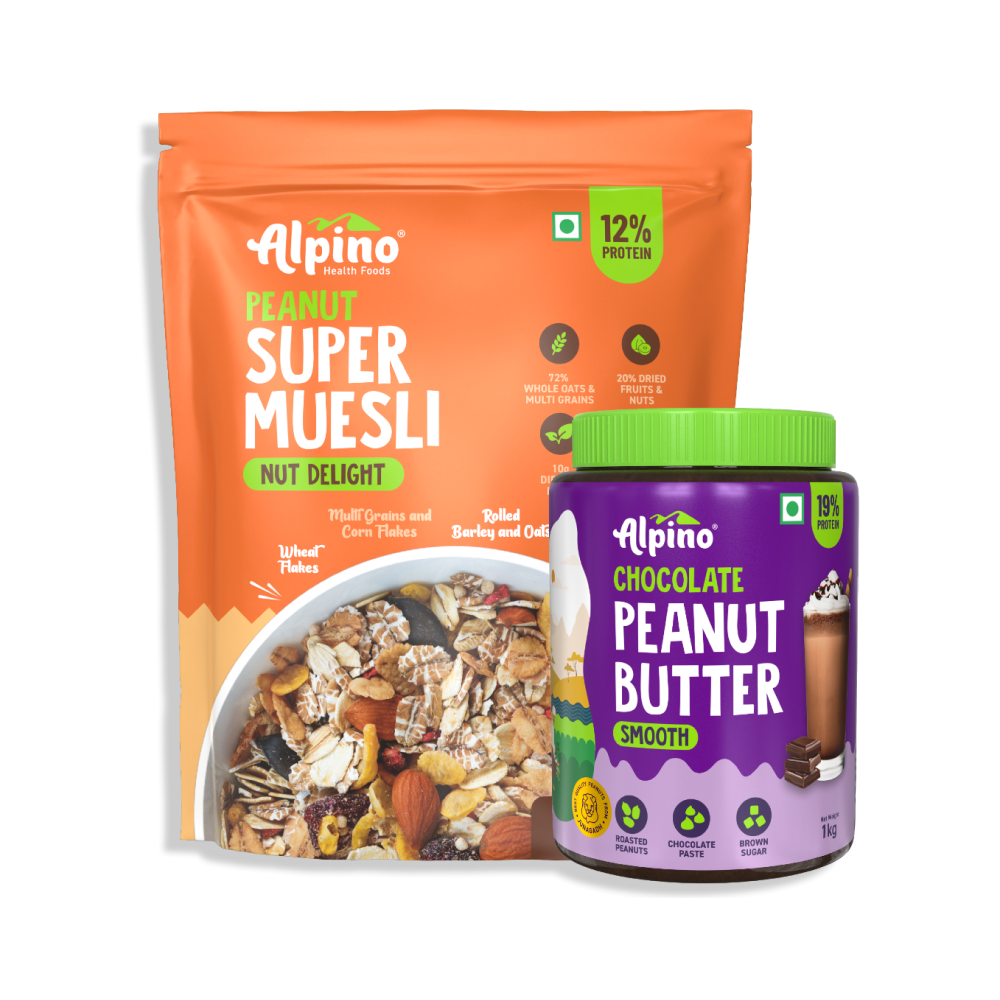 Chocolate Peanut Butter Smooth 1 KG + Alpino Super Muesli Nut Delight 400 G - Combo Pack