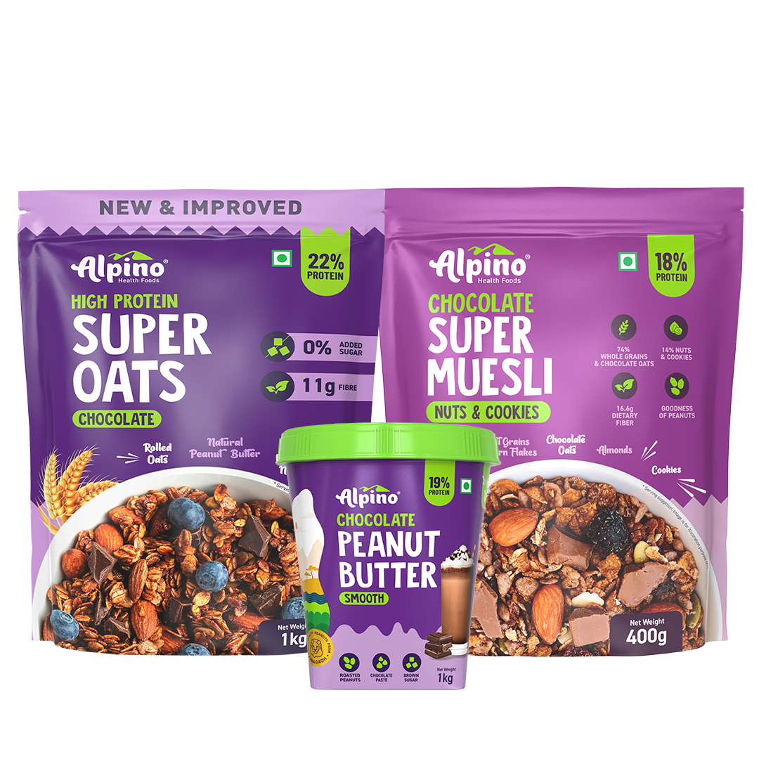 CHOCOLATEY BREAKFAST COMBO - High Protein Rolled Oats 1kg + Chocolate Super Muesli 400g & Chocolate Peanut Butter Smooth 1kg - Mega Saver Pack