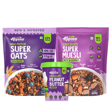 CHOCOLATEY BREAKFAST COMBO - High Protein Rolled Oats 1kg + Chocolate Super Muesli 400g & Chocolate Peanut Butter Smooth 1kg - Mega Saver Pack