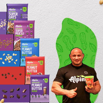 Alpino Assorted Trial Pack | Chocolate Oats, Chocolate Muesli, Chocolate Peanut Butter, Dark Chocolate Peanut Butter, Classic Smooth Peanut Butter and Gluten-Free | Vegan | High in Protein | Fibre | Pack Of 5 155g