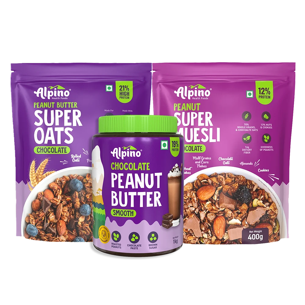 CHOCOLATEY BREAKFAST COMBO - High Protein Rolled Oats 1kg + Chocolate Super Muesli 400g & Chocolate Peanut Butter Smooth 1kg - Mega Saver Pack