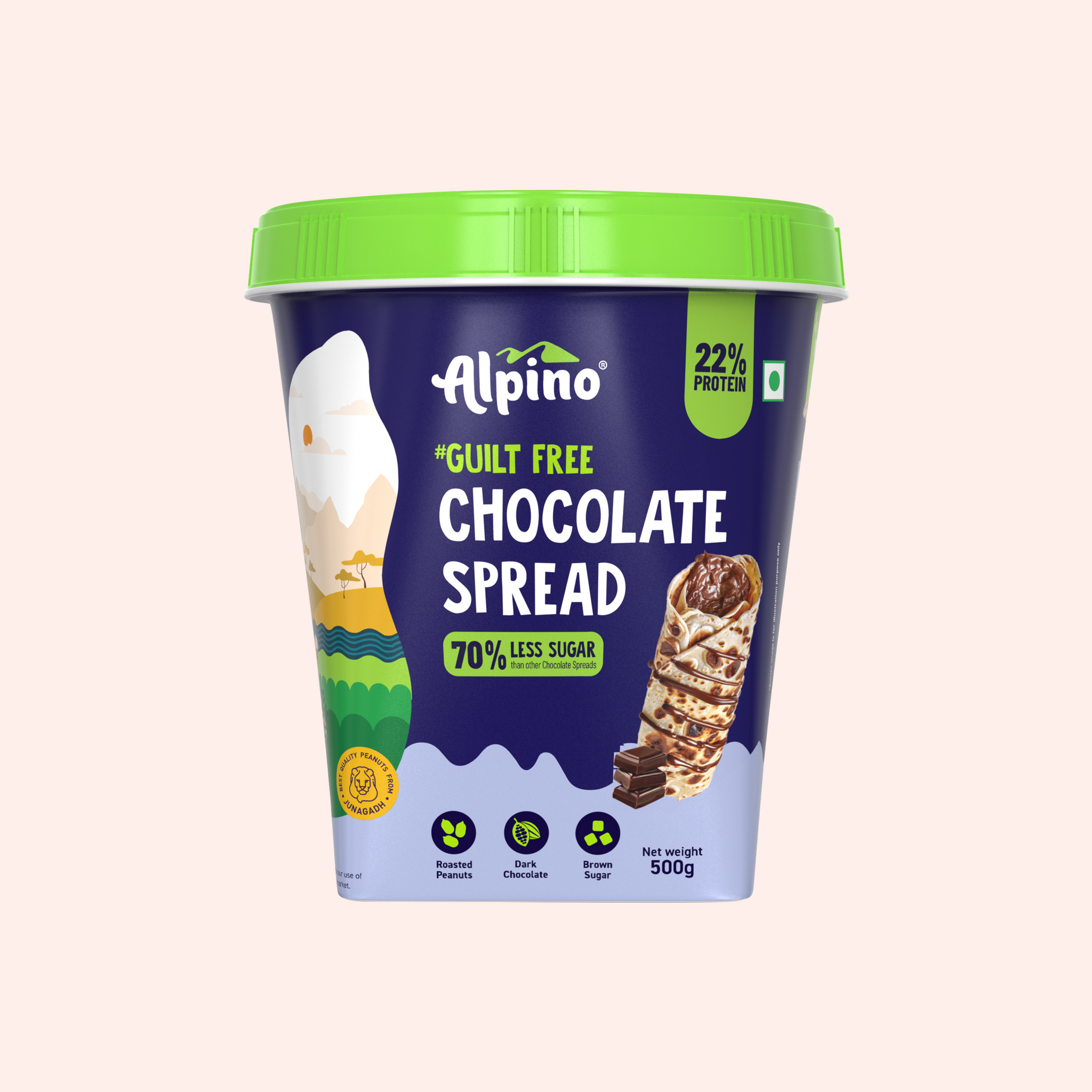 Alpino Guilt Free Dark Chocolate Spread 500g – No Palm Oil, Gluten-Free, Non-GMO - Chocolate Peanut Spread