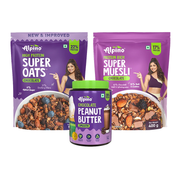 CHOCOLATEY BREAKFAST COMBO - High Protein Rolled Oats 1kg + Chocolate Super Muesli 400g & Chocolate Peanut Butter Smooth 1kg - Mega Saver Pack