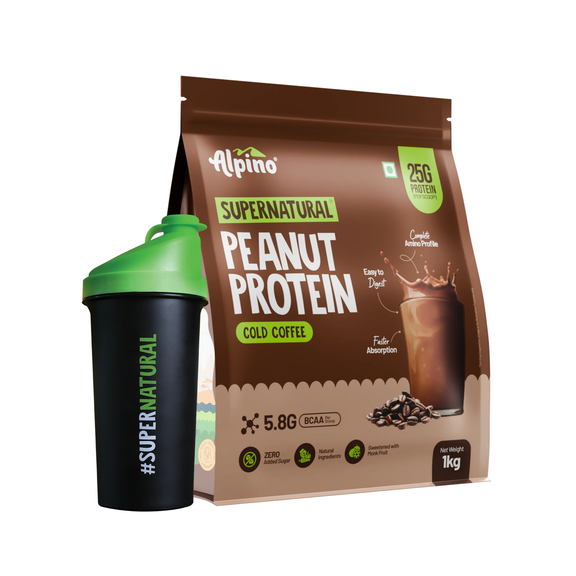 Alpino Supernatural Peanut Protein Powder Cold Coffee with Shaker