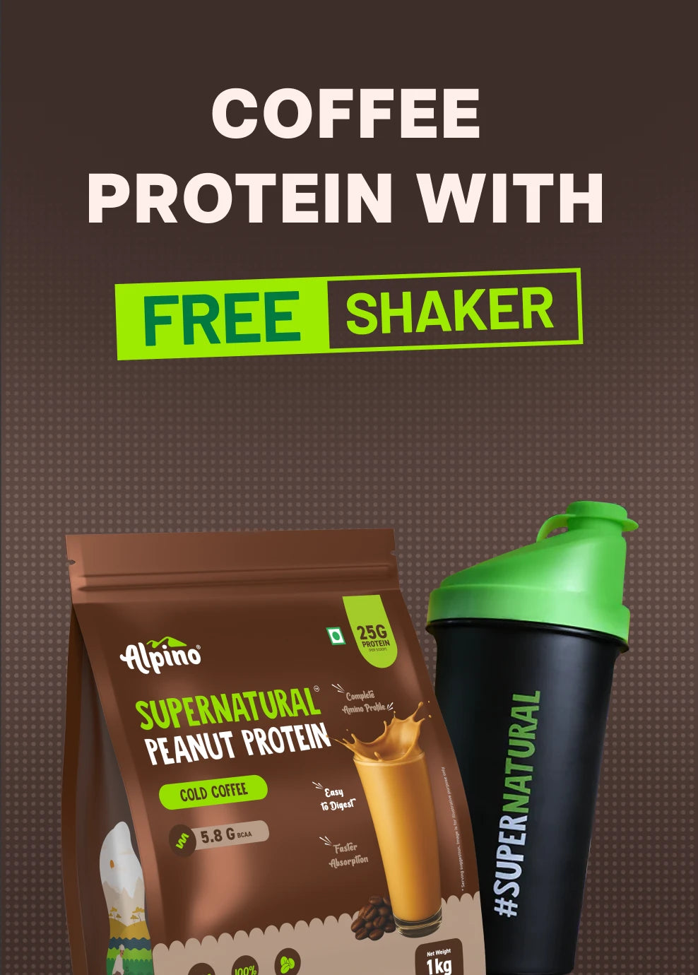 Supernatural Peanut Protein Powder Cold Coffee 1Kg Pack with Shaker