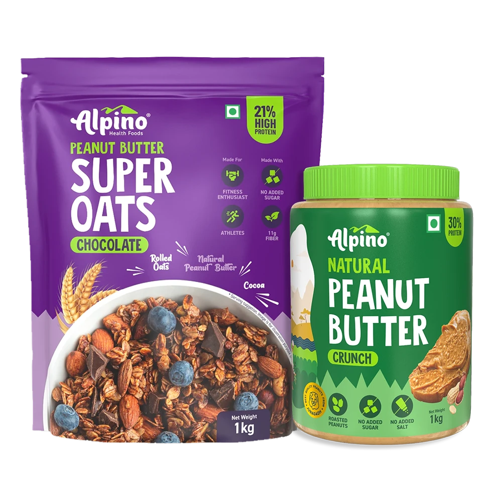 PRE-WORKOUT HEALTHY FAT & FIBER COMBO - High Protein Rolled Oats 1kg & Natural Peanut Butter Crunch 1kg - Super Saver Pack