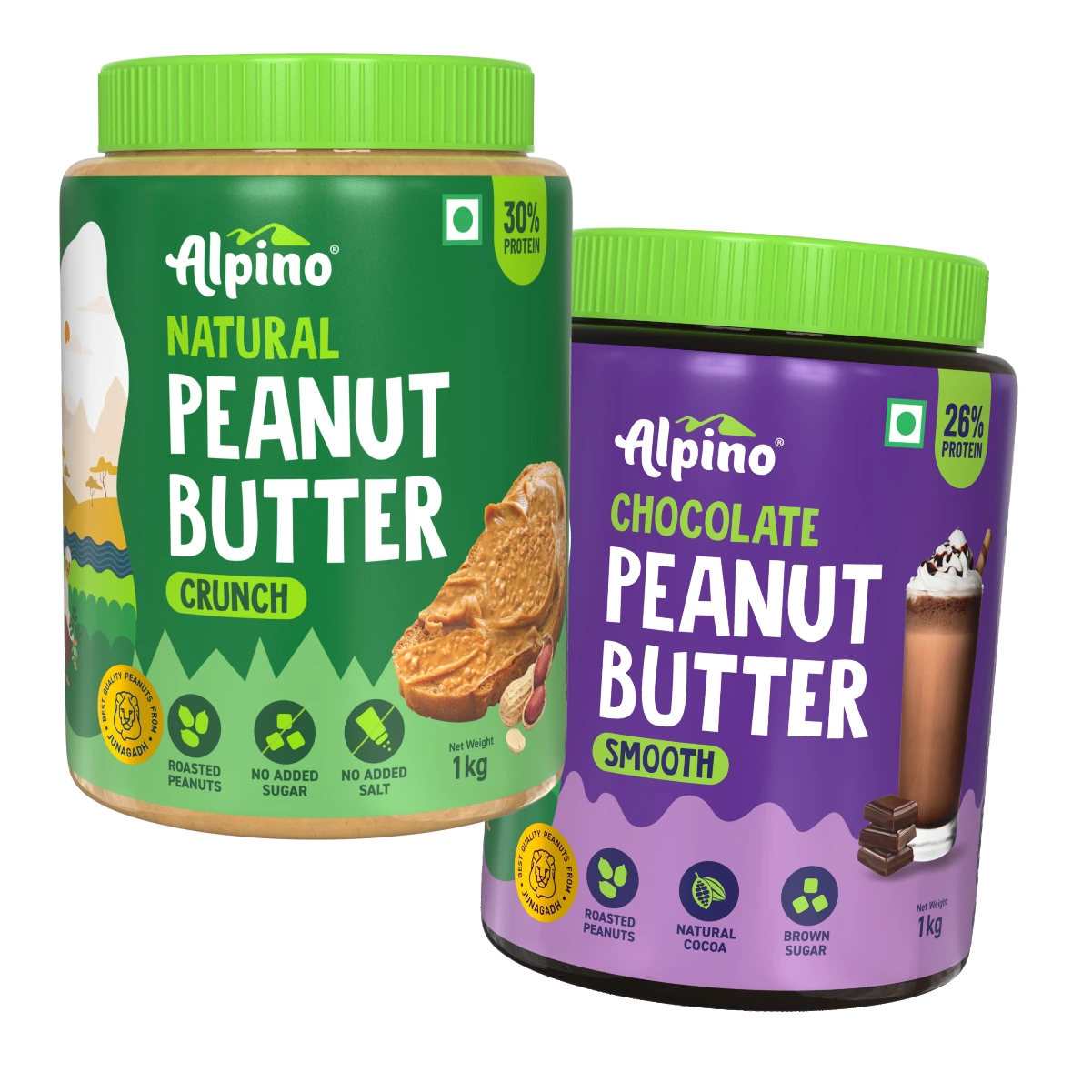 Best Seller Peanut Butter Combo - Natural Crunch 1kg & Chocolate Smooth 1kg - Saver Value Pack