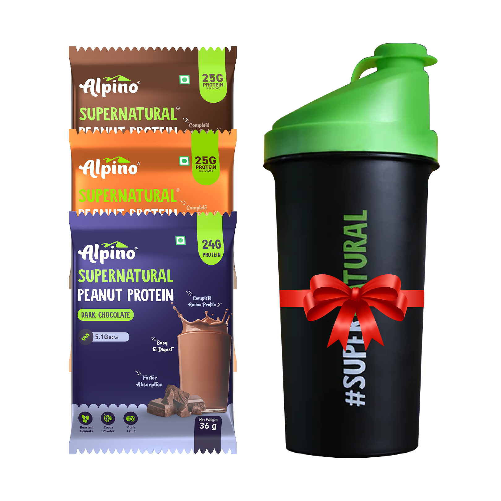 Trial Pack: Supernatural Peanut Protein Powder 36G X 3 + Shaker