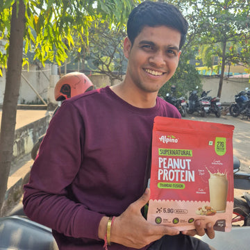Alpino Supernatural Peanut Protein Thandai Fusion 1kg bag with 27g protein and 5.9g BCAA.