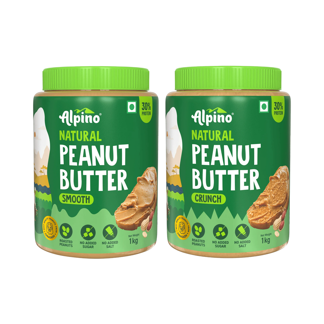 Alpino Natural Peanut Butter Combo - Smooth and Crunch