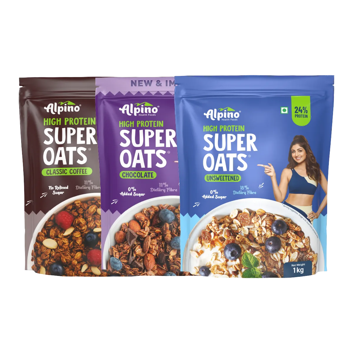 Breakfast Combo: Classic Coffee Oats 1kg, Chocolate Oats 1Kg & Unsweetened Oats 1Kg