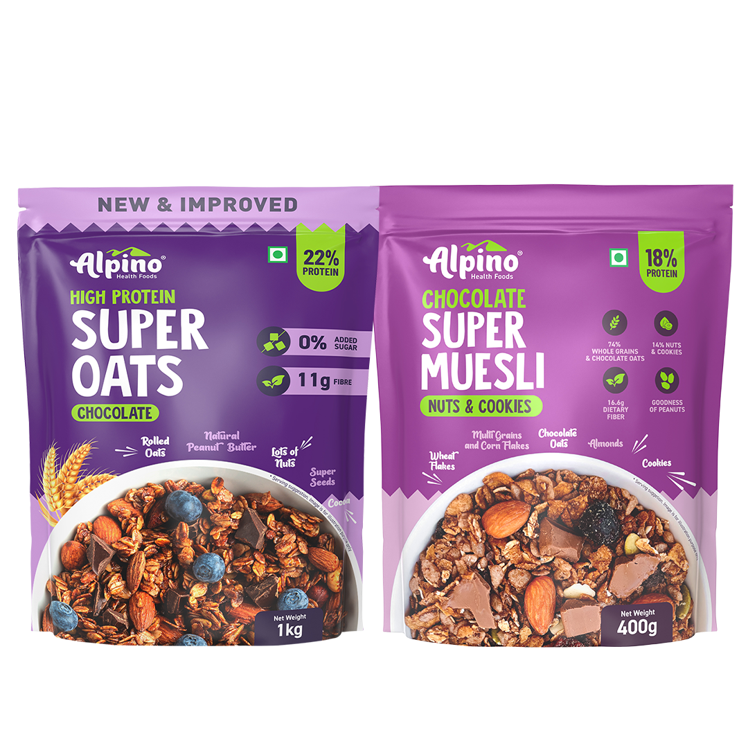 CHOCOLATEY CEREAL COMBO - High Protein Rolled Oats 1kg & Chocolate Super Muesli 400g - Super Saver Pack