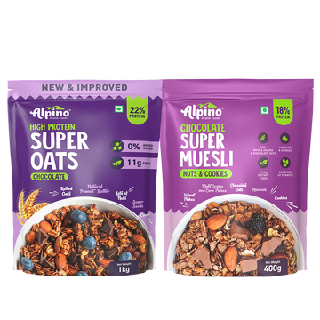 CHOCOLATEY CEREAL COMBO - High Protein Rolled Oats 1kg & Chocolate Super Muesli 400g - Super Saver Pack