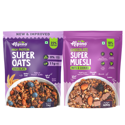 CHOCOLATEY CEREAL COMBO - High Protein Rolled Oats 1kg & Chocolate Super Muesli 400g - Super Saver Pack