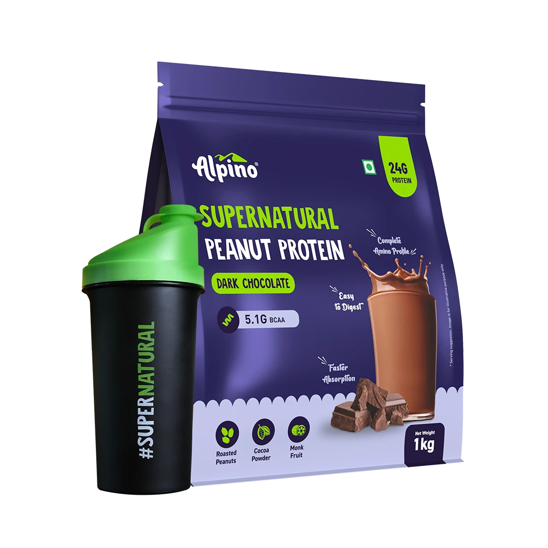 Alpino natural plant protein powder made from peanuts in dark chocolate flavour