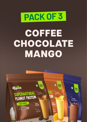 Supernatural Peanut Protein Powder: Dark Chocolate 1Kg + Cold Coffee 1Kg + Kesar Mango 1Kg