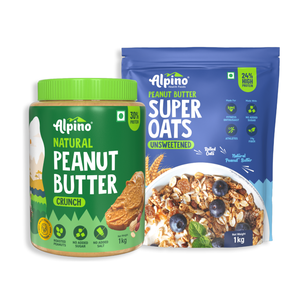 MUSCLE GAIN COMBO - High Protein Rolled Oats 1kg & Peanut Butter 1kg - Value Pack