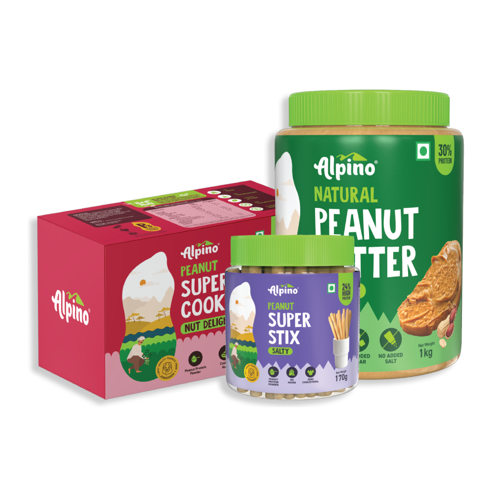 SNACKING COMBO - High Protein Peanut Cookies 200g + Super Dip Stix 175g & Natural Peanut Butter Crunch 1kg - Super Value Pack