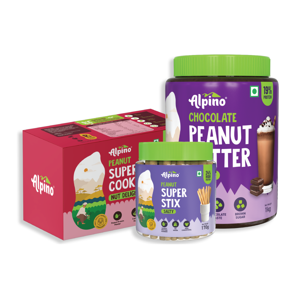 SNACKING COMBO - High Protein Peanut Cookies 200g + Super Dip Stix 175g & Chocolate Smooth Peanut Butter 1kg - Super Value Pack